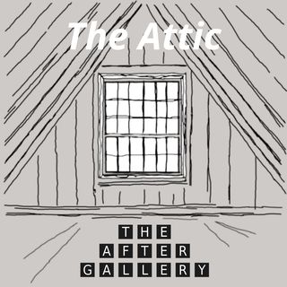 A minimalistic digital drawing of an attic from an indoor perspective. The EP title "The Attic" is written near the top of the drawing and the artist name "The After Gallery" is written near the bottom.